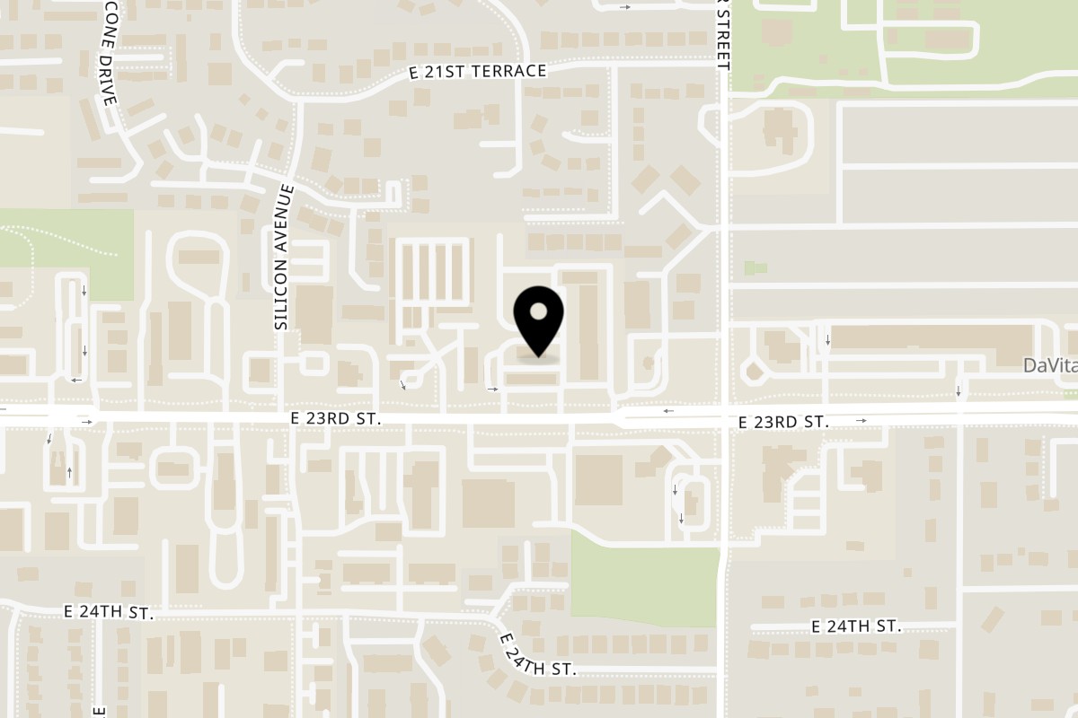 Map showing the location of Stanley James Smokehouse on 1500 E 23rd St in Lawrence